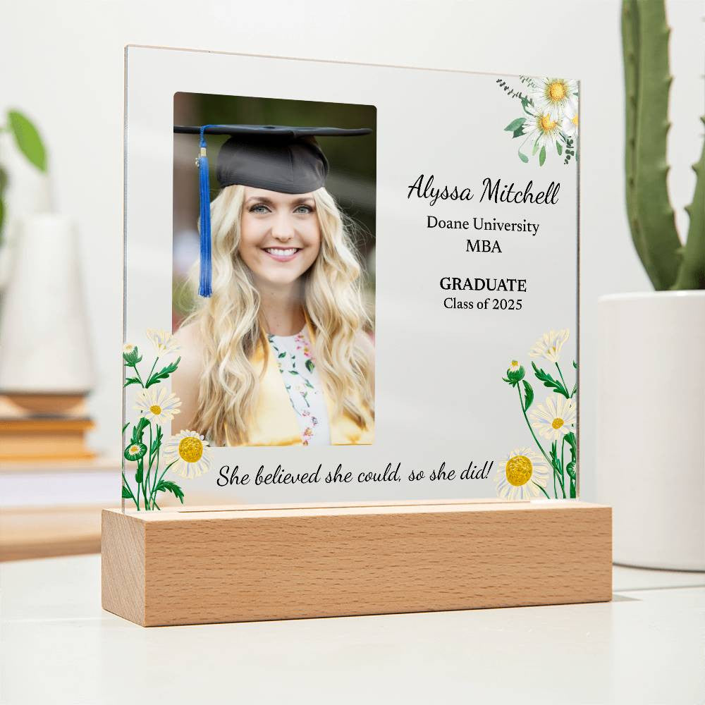 Personalized Lighted Acrylic Graduation Plaque – Custom Photo & Name for Her