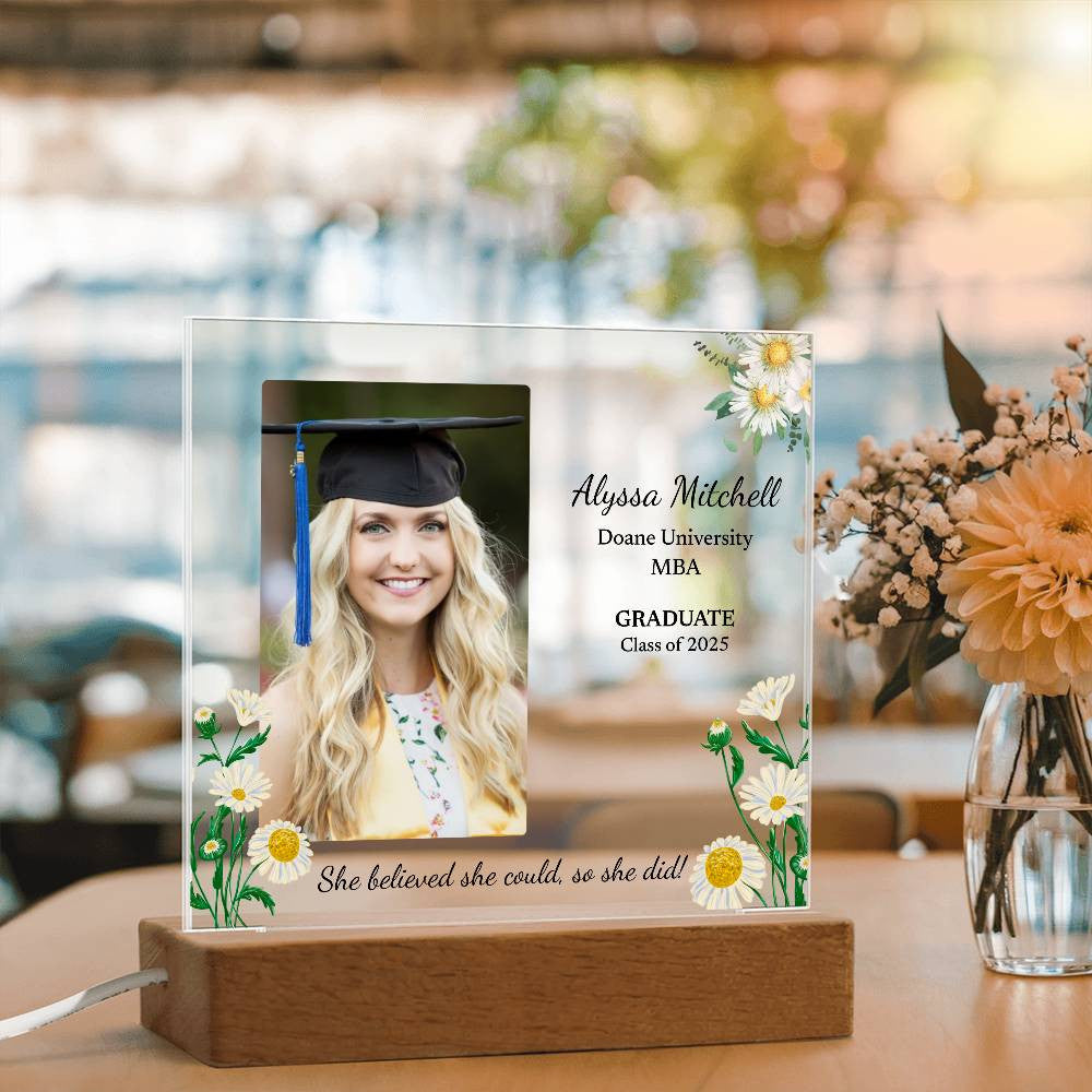 Personalized Lighted Acrylic Graduation Plaque – Custom Photo & Name for Her