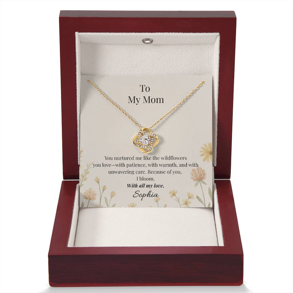 *Personalized* To My Mom – Wildflower Love Knot Necklace with Message Card | Heartfelt Gift for Mom from Daughter or Son