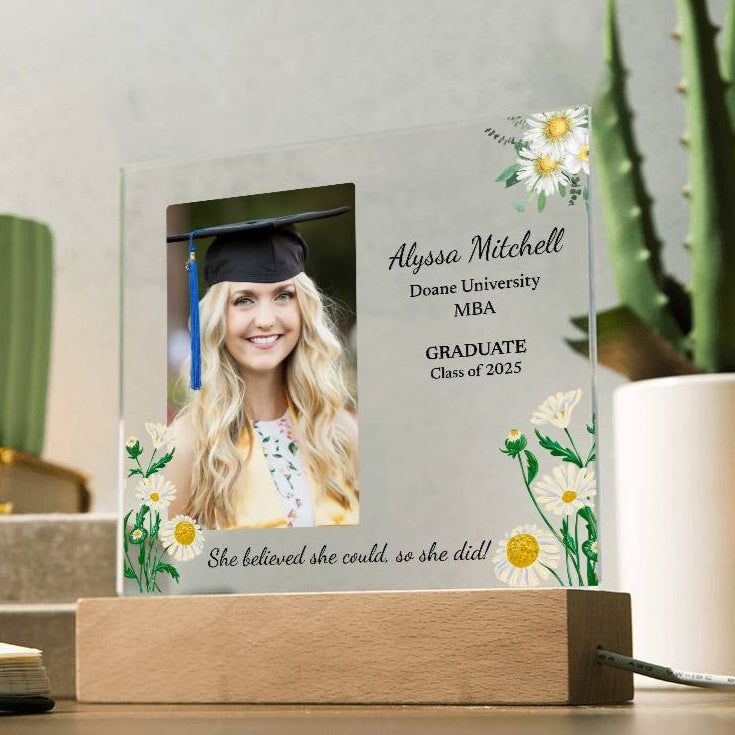 Personalized Lighted Acrylic Graduation Plaque – Custom Photo & Name for Her