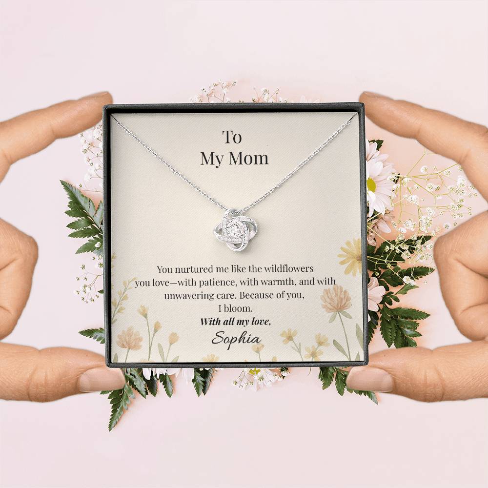 *Personalized* To My Mom – Wildflower Love Knot Necklace with Message Card | Heartfelt Gift for Mom from Daughter or Son