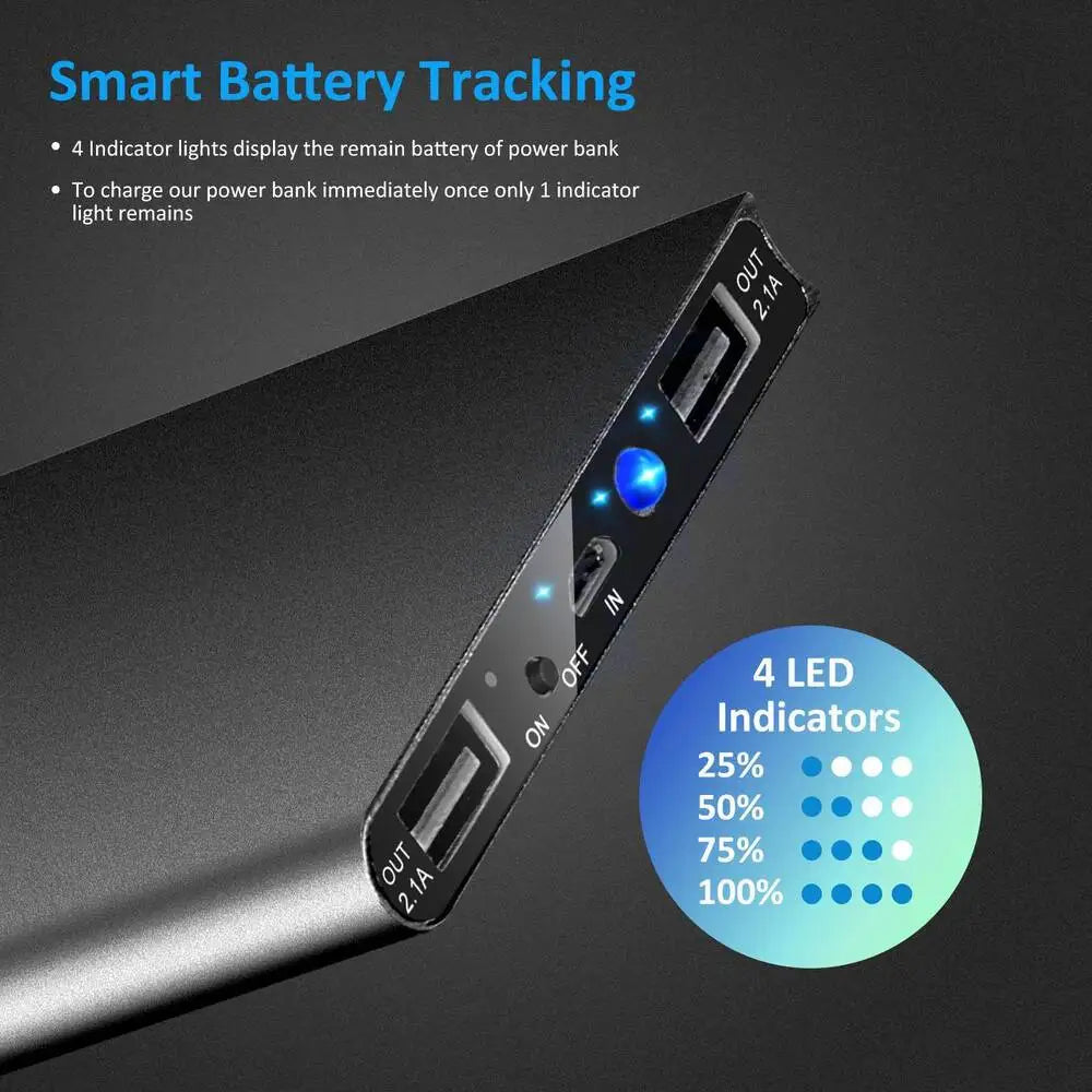 20000mAh 5V/2.1A Portable Power Bank Battery Pack for Heated Vest Jacket Pants Socks USB Power Bank for phone with Flashlight