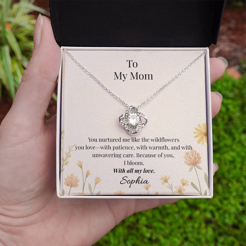 *Personalized* To My Mom – Wildflower Love Knot Necklace with Message Card | Heartfelt Gift for Mom from Daughter or Son