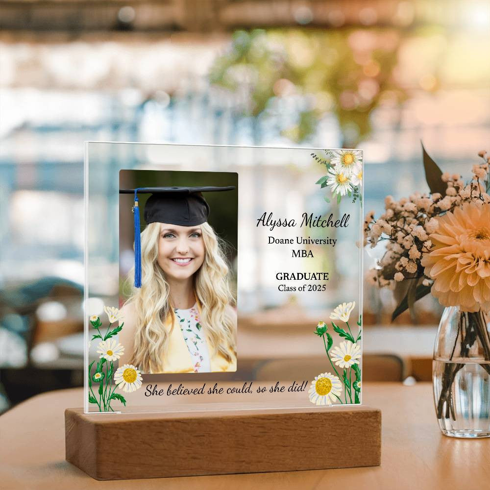 Personalized Lighted Acrylic Graduation Plaque – Custom Photo & Name for Her