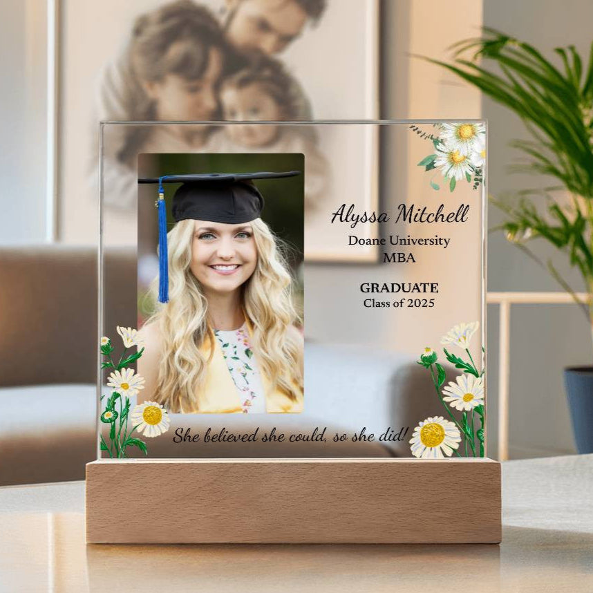 Personalized Lighted Acrylic Graduation Plaque – Custom Photo & Name for Her