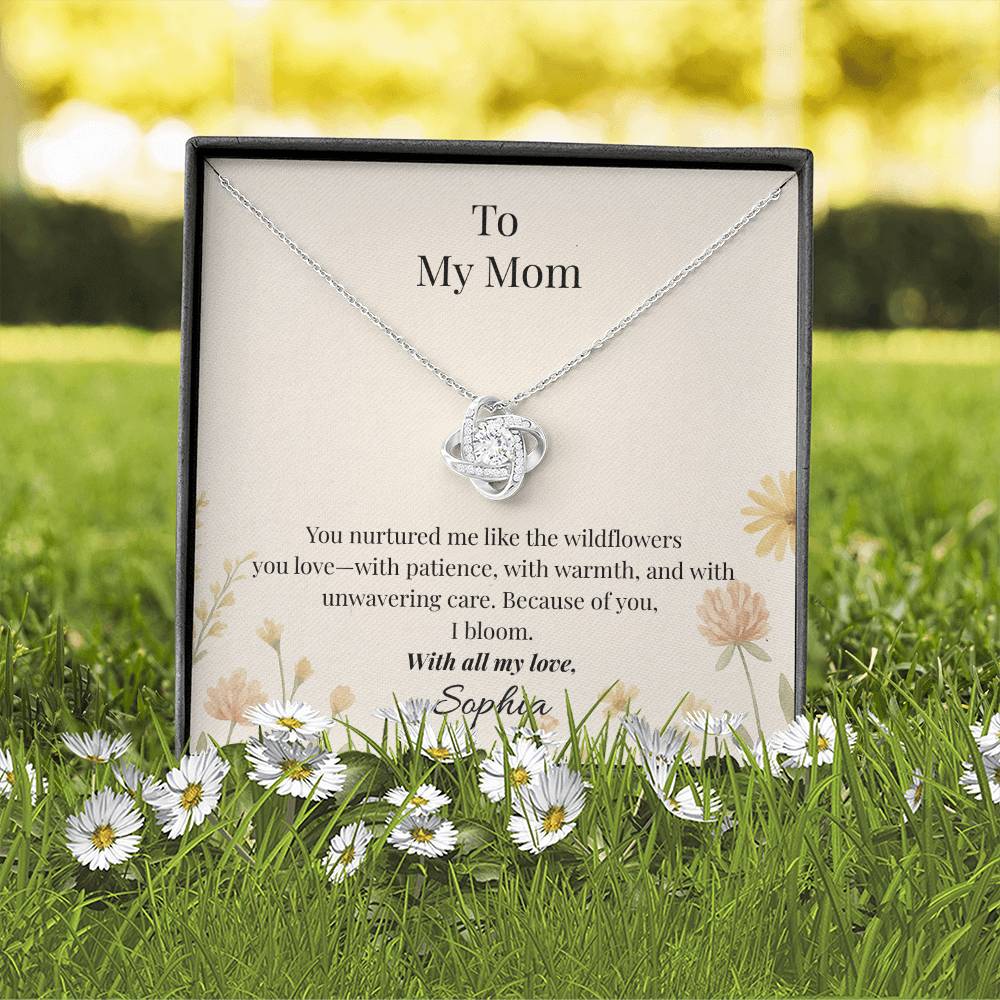 *Personalized* To My Mom – Wildflower Love Knot Necklace with Message Card | Heartfelt Gift for Mom from Daughter or Son