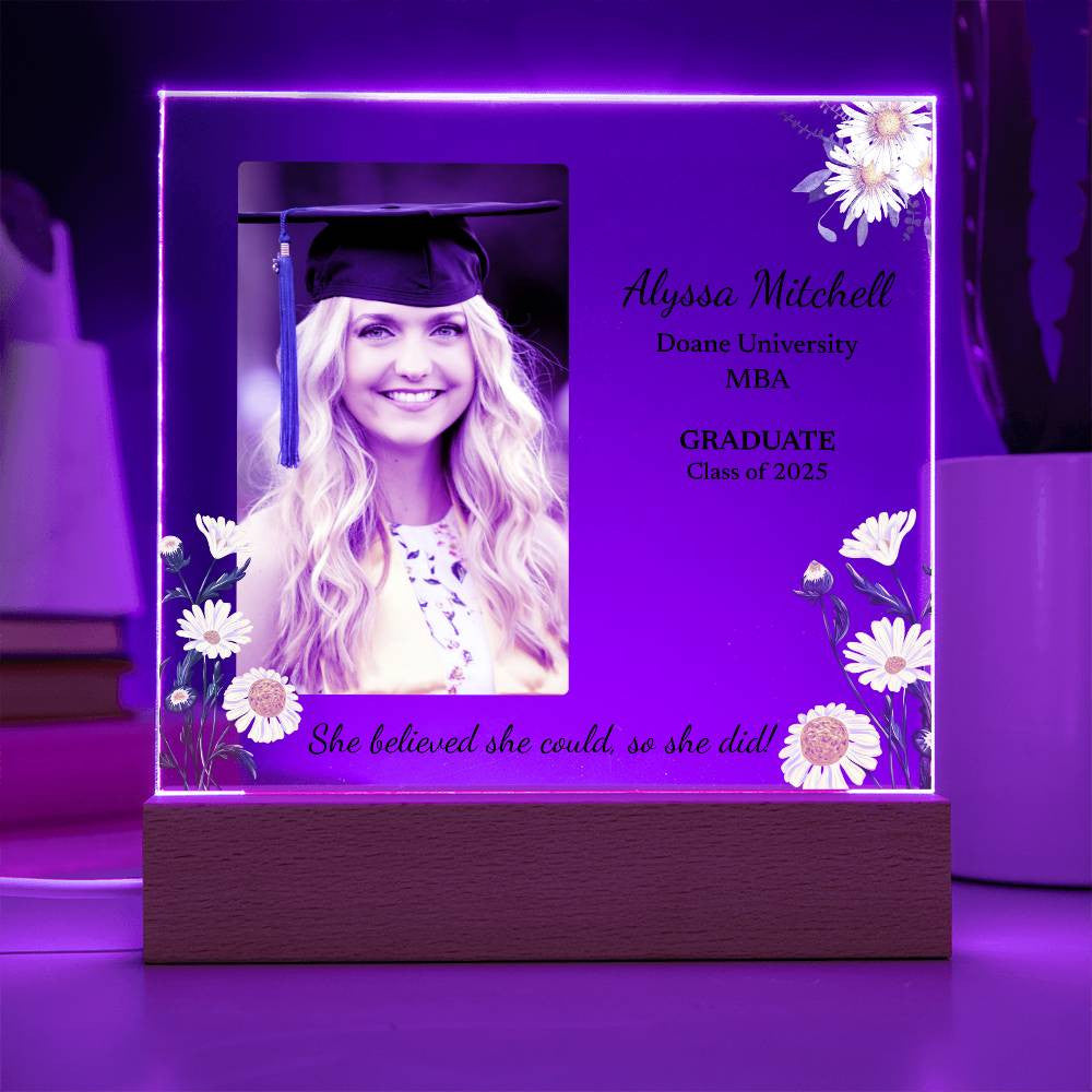 Personalized Lighted Acrylic Graduation Plaque – Custom Photo & Name for Her