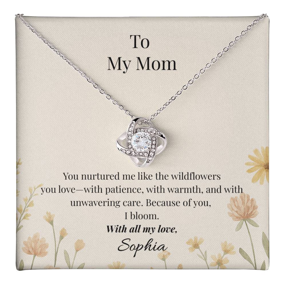 *Personalized* To My Mom – Wildflower Love Knot Necklace with Message Card | Heartfelt Gift for Mom from Daughter or Son
