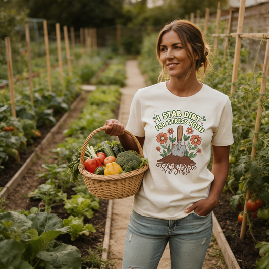I Stab Dirt for Stress Relief Shirt, Funny Gardening Tee, Garden Humor Shirt, Plant Lover Gift