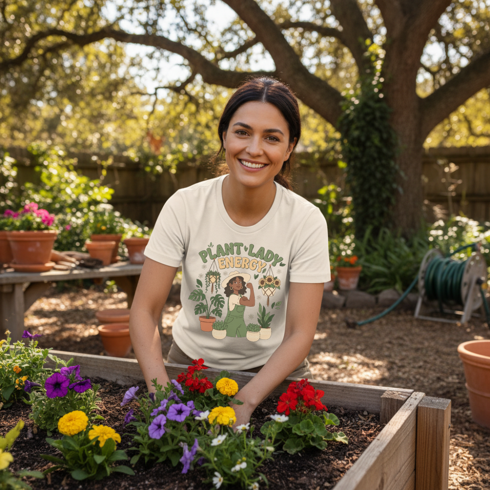 Plant Lady Energy Shirt, Funny Plant Lover Tee, Gardening Shirt, Plant Mom Gift, Botanical Aesthetic T-Shirt