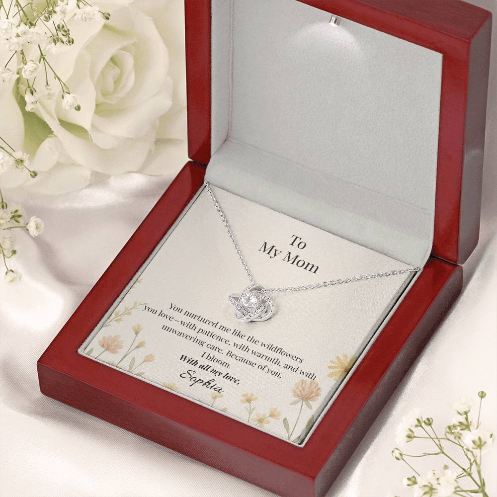 *Personalized* To My Mom – Wildflower Love Knot Necklace with Message Card | Heartfelt Gift for Mom from Daughter or Son