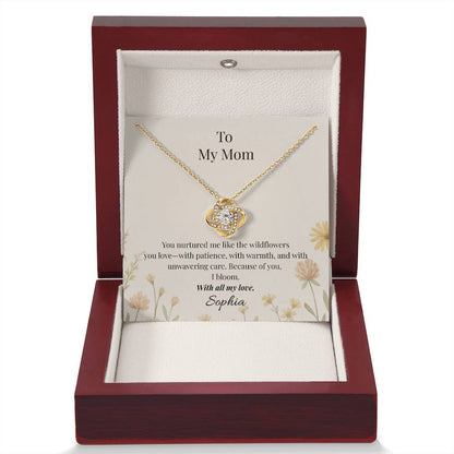 *Personalized* To My Mom – Wildflower Love Knot Necklace with Message Card | Heartfelt Gift for Mom from Daughter or Son