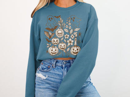 Halloween-Themed Ghost Pumpkin Floral Sweatshirt product