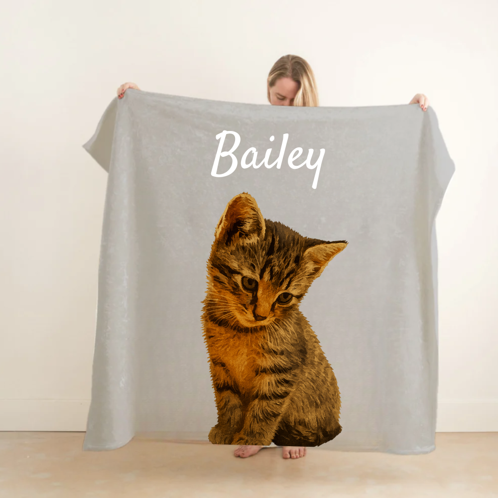 Copy Custom Pet Portrait Sherpa/Fleece Blanket – Personalized Pet Blanket from Photo, Cat/Dog or Pet Memorial Gift, Custom Pet Art Throw, 30x40 50x60 60x80