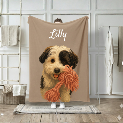 Copy Custom Pet Portrait Sherpa/Fleece Blanket – Personalized Pet Blanket from Photo, Cat/Dog or Pet Memorial Gift, Custom Pet Art Throw, 30x40 50x60 60x80