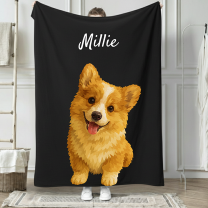 Copy Custom Pet Portrait Sherpa/Fleece Blanket – Personalized Pet Blanket from Photo, Cat/Dog or Pet Memorial Gift, Custom Pet Art Throw, 30x40 50x60 60x80