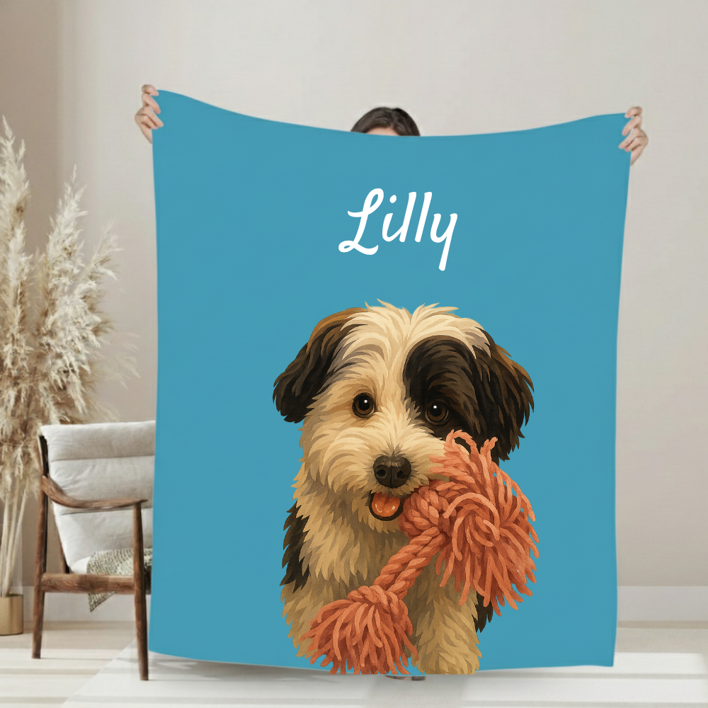 Copy Custom Pet Portrait Sherpa/Fleece Blanket – Personalized Pet Blanket from Photo, Cat/Dog or Pet Memorial Gift, Custom Pet Art Throw, 30x40 50x60 60x80