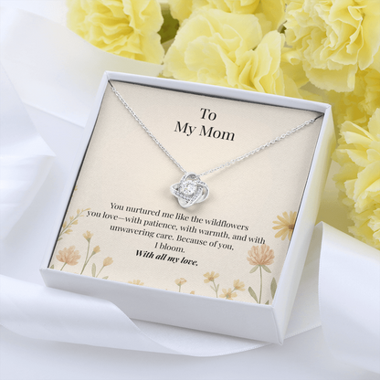 To My Mom – Wildflower Love Knot Necklace with Message Card | Heartfelt Gift for Mom from Daughter or Son