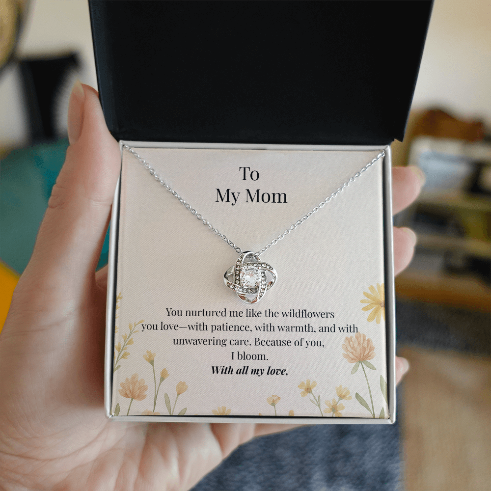 To My Mom – Wildflower Love Knot Necklace with Message Card | Heartfelt Gift for Mom from Daughter or Son