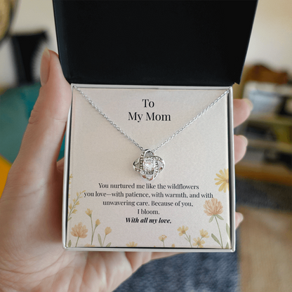 To My Mom – Wildflower Love Knot Necklace with Message Card | Heartfelt Gift for Mom from Daughter or Son