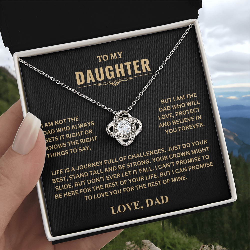 Gift For Daughter | Love Dad | "Crown Might Slide, But Don't Ever Let it Fall" | Love Knot Necklace