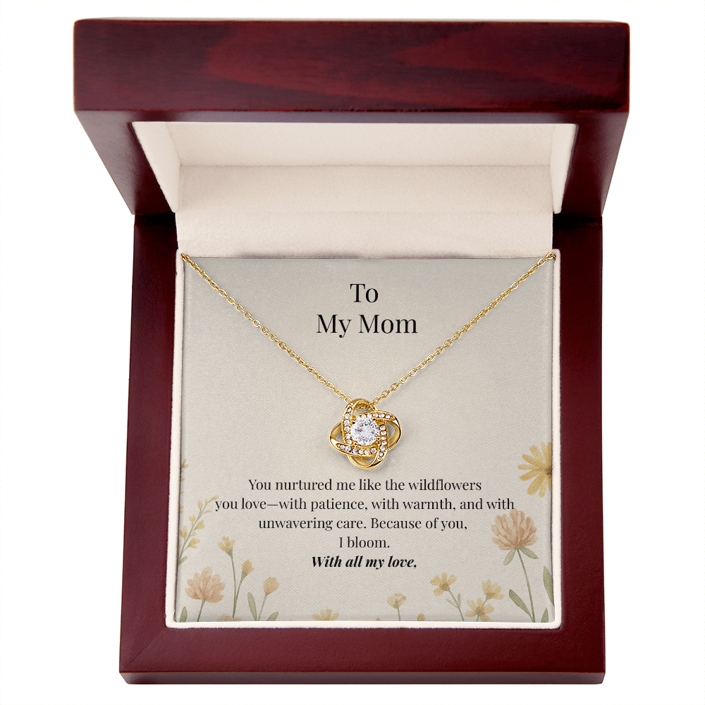 To My Mom – Wildflower Love Knot Necklace with Message Card | Heartfelt Gift for Mom from Daughter or Son