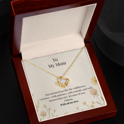 To My Mom – Wildflower Love Knot Necklace with Message Card | Heartfelt Gift for Mom from Daughter or Son