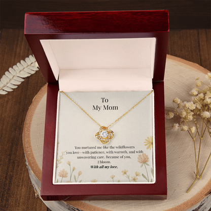 To My Mom – Wildflower Love Knot Necklace with Message Card | Heartfelt Gift for Mom from Daughter or Son