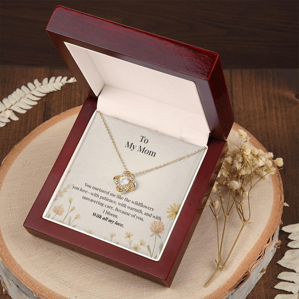 To My Mom – Wildflower Love Knot Necklace with Message Card | Heartfelt Gift for Mom from Daughter or Son