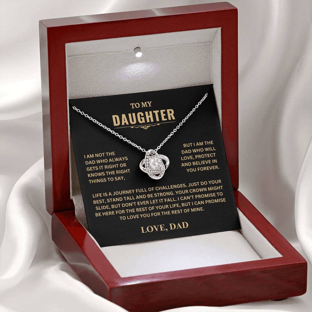 Gift For Daughter | Love Dad | "Crown Might Slide, But Don't Ever Let it Fall" | Love Knot Necklace
