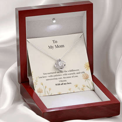 To My Mom – Wildflower Love Knot Necklace with Message Card | Heartfelt Gift for Mom from Daughter or Son