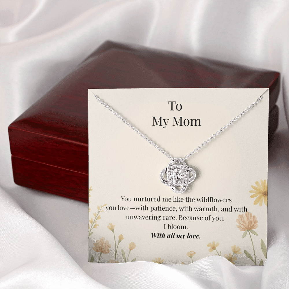 To My Mom – Wildflower Love Knot Necklace with Message Card | Heartfelt Gift for Mom from Daughter or Son