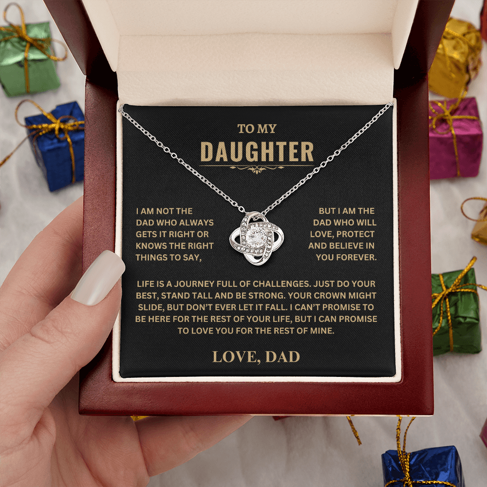 Gift For Daughter | Love Dad | "Crown Might Slide, But Don't Ever Let it Fall" | Love Knot Necklace