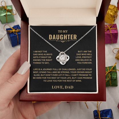 Gift For Daughter | Love Dad | "Crown Might Slide, But Don't Ever Let it Fall" | Love Knot Necklace