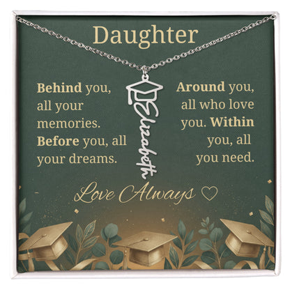 Graduation Keepsake Name Necklace: Personalized Gift for Her New Chapter_Green