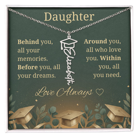 Graduation Keepsake Name Necklace: Personalized Gift for Her New Chapter_Green