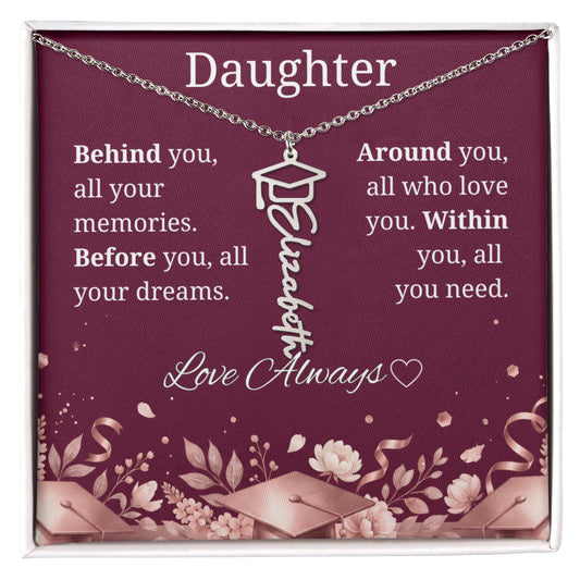 Graduation Keepsake Name Necklace: Personalized Gift for Her New Chapter_Burgundy
