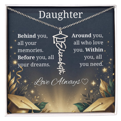 Graduation Keepsake Name Necklace: Personalized Gift for Her New Chapter