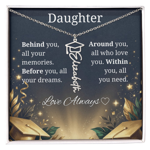 Graduation Keepsake Name Necklace: Personalized Gift for Her New Chapter