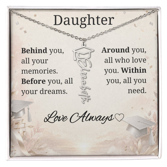Graduation Keepsake Name Necklace: Personalized Gift for Her New Chapter