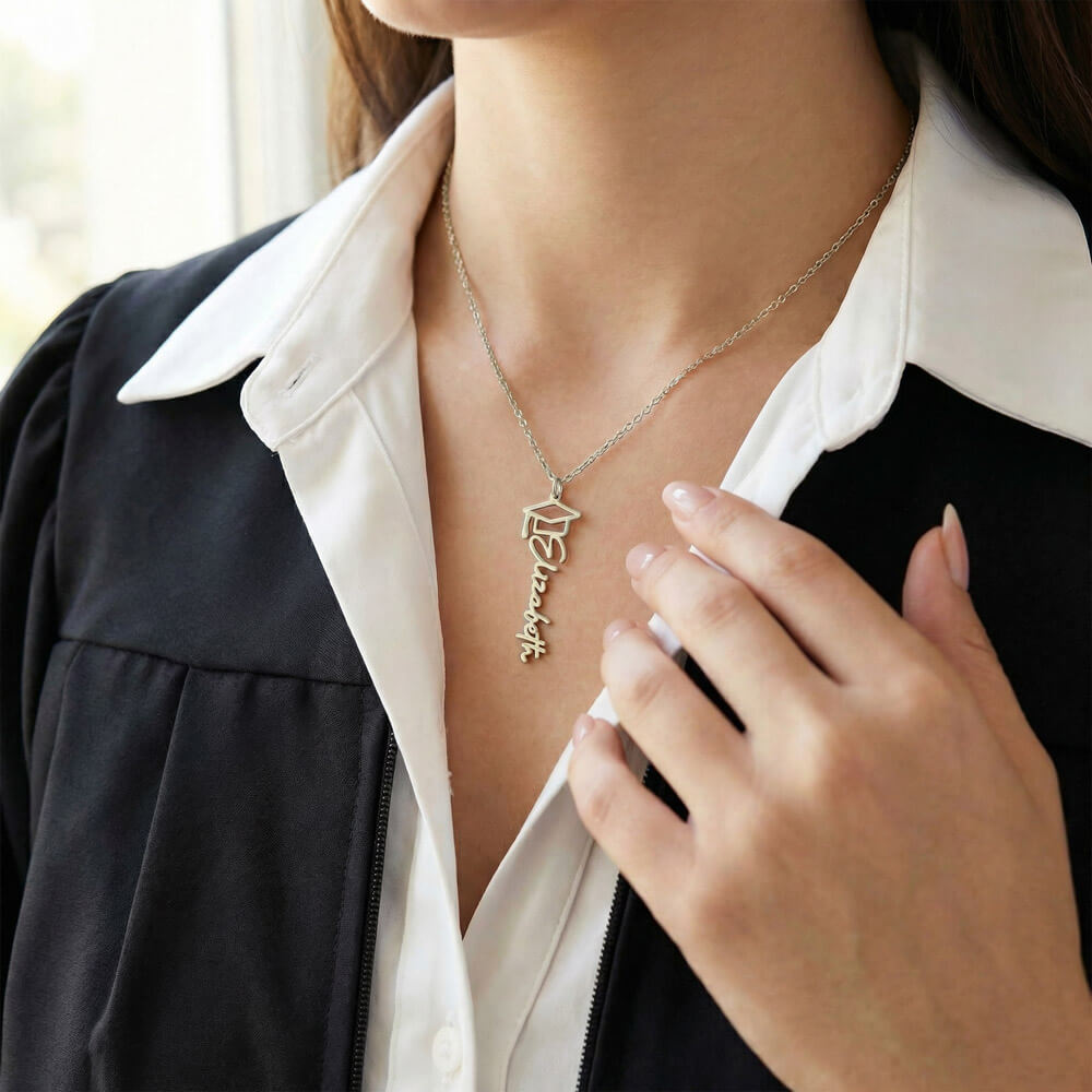 Graduation Keepsake Name Necklace: Personalized Gift for Her New Chapter