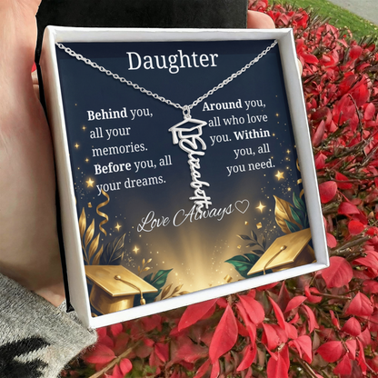 Graduation Keepsake Name Necklace: Personalized Gift for Her New Chapter
