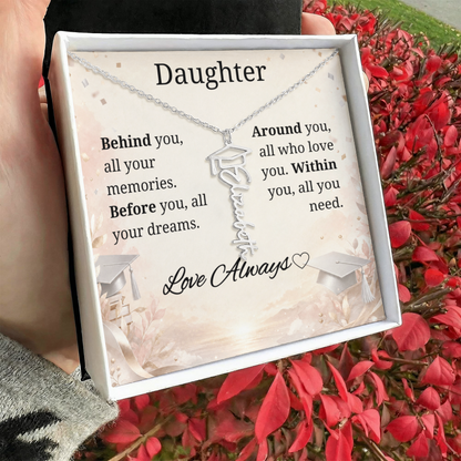 Graduation Keepsake Name Necklace: Personalized Gift for Her New Chapter