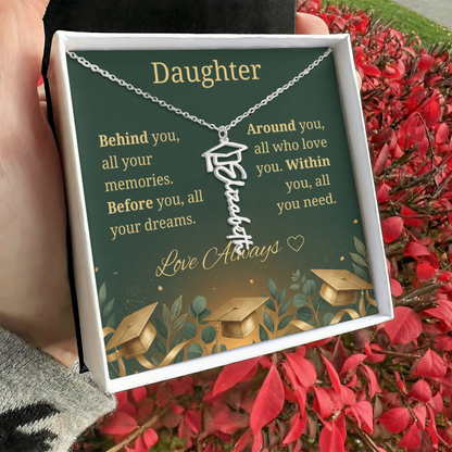 Graduation Keepsake Name Necklace: Personalized Gift for Her New Chapter_Green