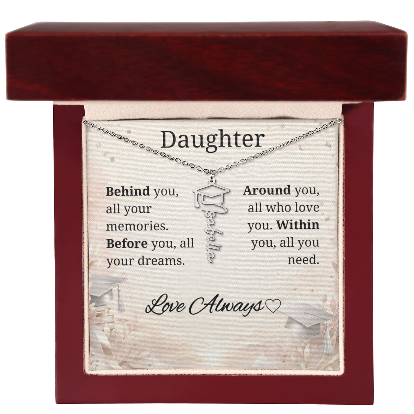 Graduation Keepsake Name Necklace: Personalized Gift for Her New Chapter