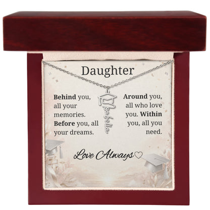 Graduation Keepsake Name Necklace: Personalized Gift for Her New Chapter
