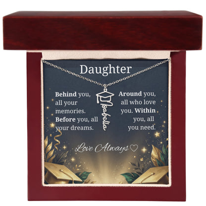 Graduation Keepsake Name Necklace: Personalized Gift for Her New Chapter