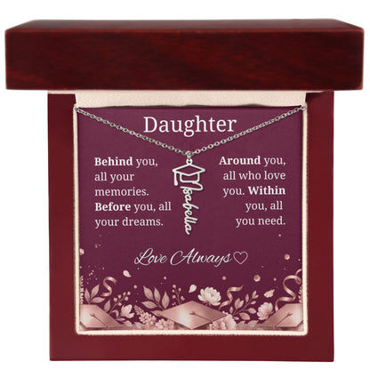 Graduation Keepsake Name Necklace: Personalized Gift for Her New Chapter_Burgundy