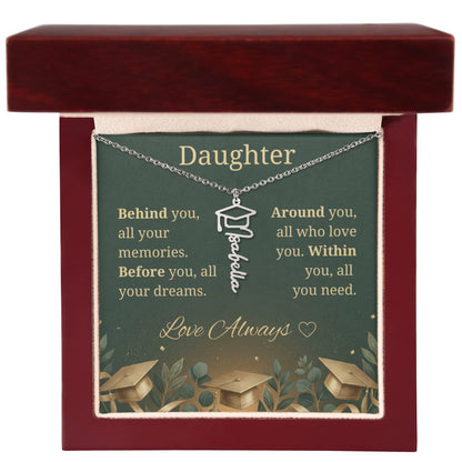Graduation Keepsake Name Necklace: Personalized Gift for Her New Chapter_Green