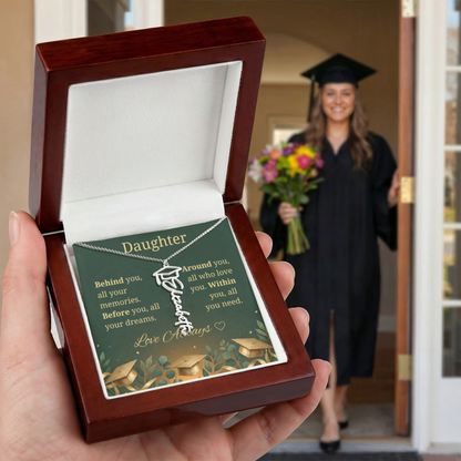 Graduation Keepsake Name Necklace: Personalized Gift for Her New Chapter_Green